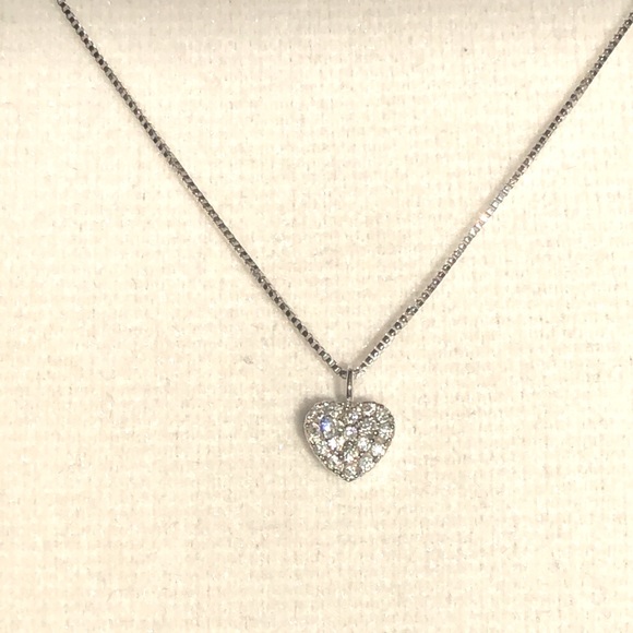 14K White Gold XS Pave Diamond Heart Necklace - Picture 13 of 14